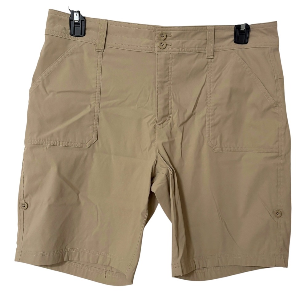 Eddie Bauer Womens 14 Rolled Hem Bermuda Shorts Khaki Tan Hiking Outdoor Camping